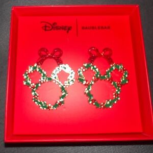 Disney BaubleBar Mickey Mouse Wreath Holiday Earrings Mistletoe Christmas